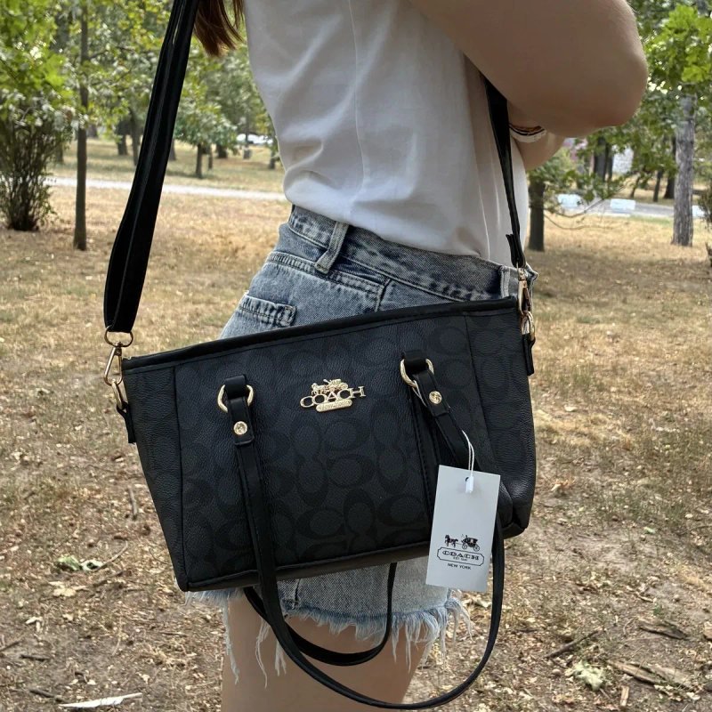 Жіноча сумка Coach Signature / брендова сумочка коуч / чорна — фото 6