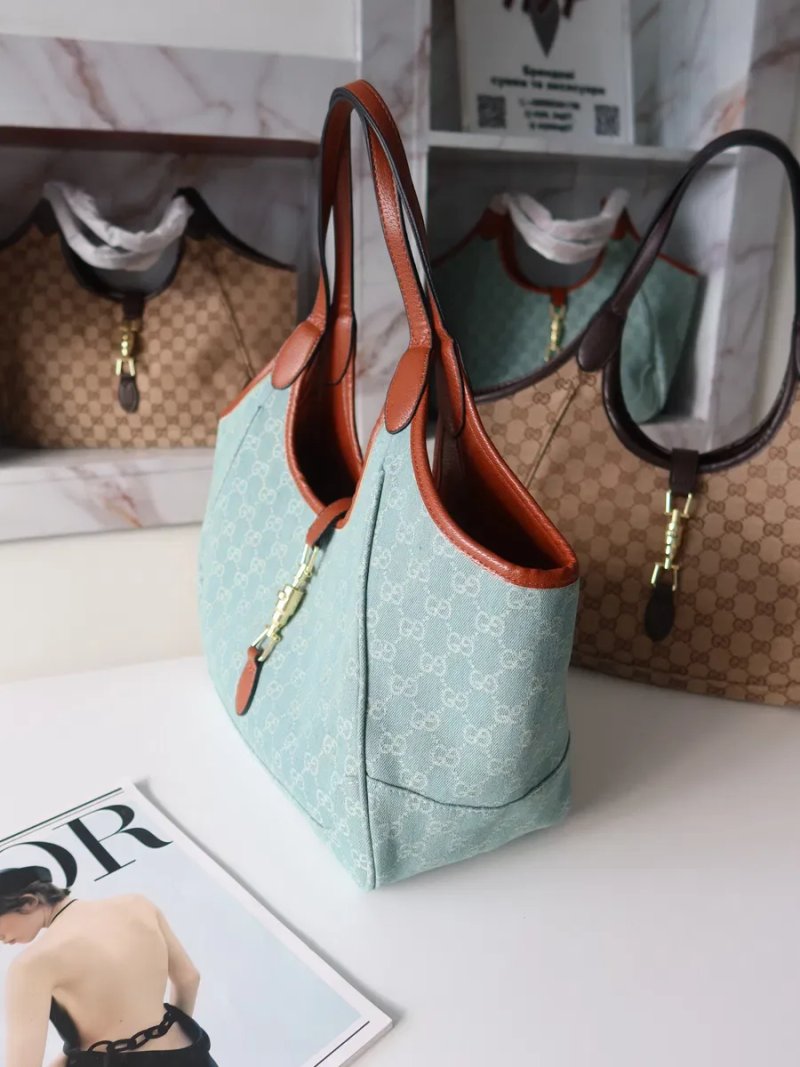 Жіноча сумка шопер джинсова денім блакитна Gucci Mercato tote bag женская сумочка шоппер деним голубая гуччи GG купити сумку тренд — фото 3