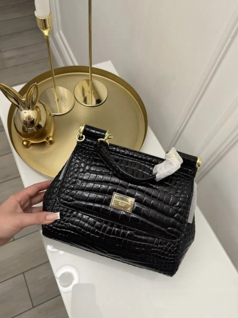 Жіноча сумка з натуральної шкіри Dolce & Gabbana Sicily Croco Black Дольче Габбана
