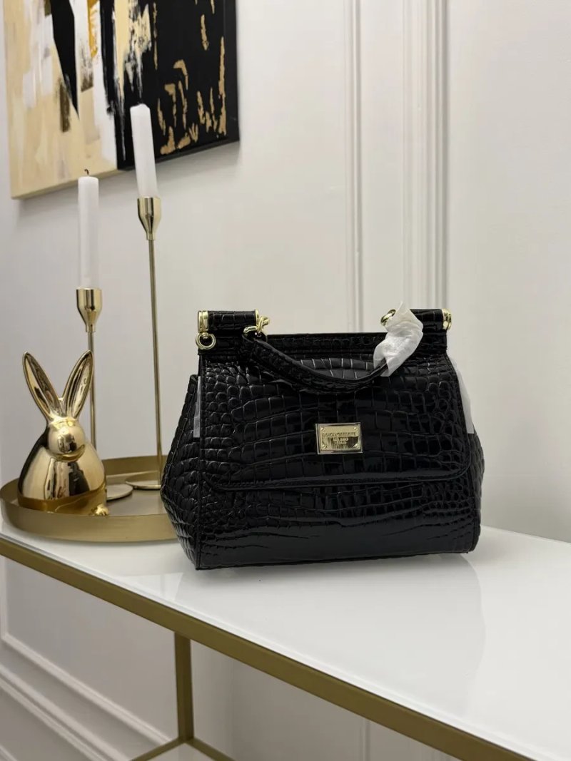 Жіноча сумка з натуральної шкіри Dolce & Gabbana Sicily Croco Black  Дольче Габбана — фото 2