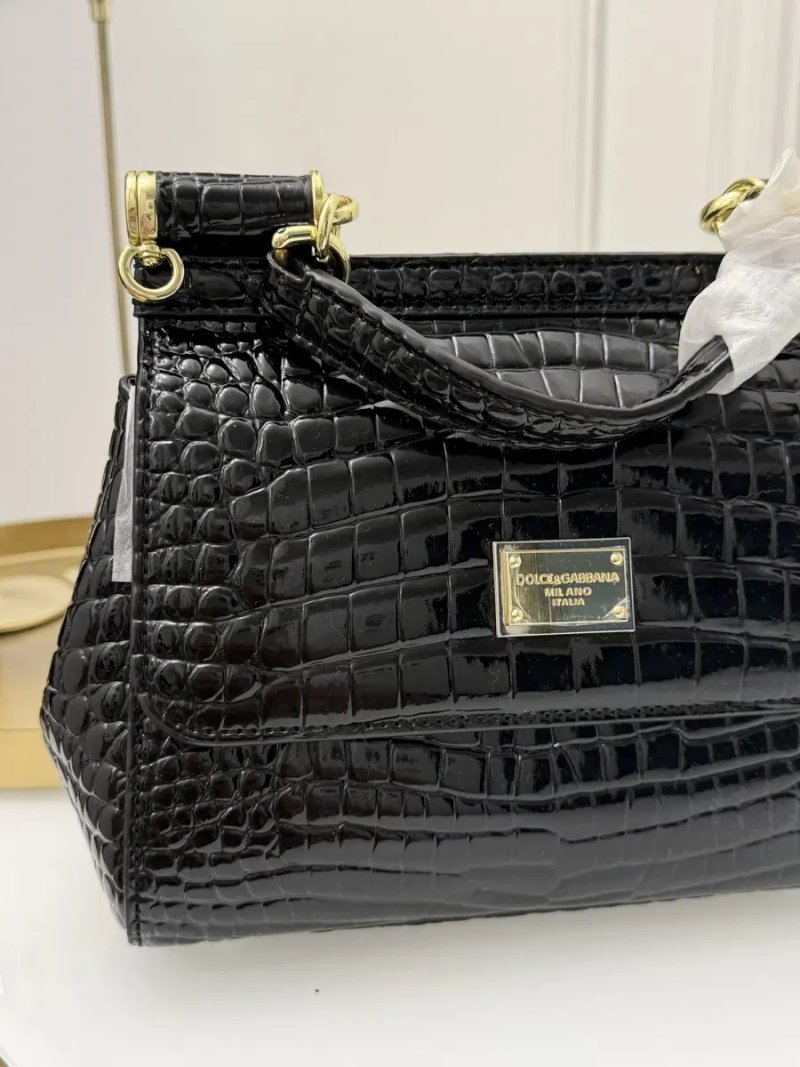 Жіноча сумка з натуральної шкіри Dolce & Gabbana Sicily Croco Black  Дольче Габбана — фото 3