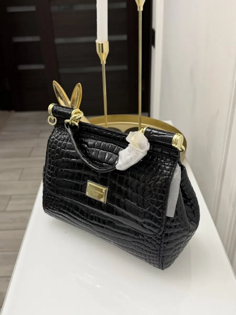 Жіноча сумка з натуральної шкіри Dolce & Gabbana Sicily Croco Black  Дольче Габбана — фото 4