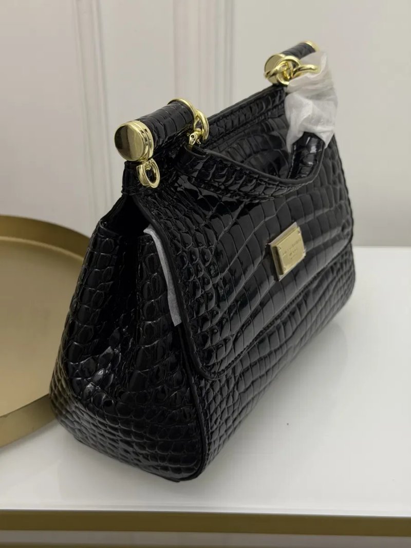 Жіноча сумка з натуральної шкіри Dolce & Gabbana Sicily Croco Black  Дольче Габбана — фото 5