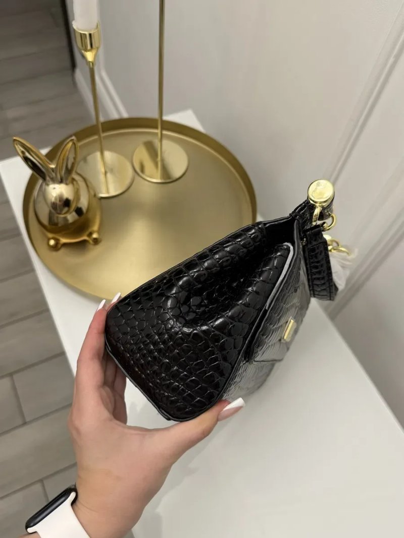 Жіноча сумка з натуральної шкіри Dolce & Gabbana Sicily Croco Black  Дольче Габбана — фото 6