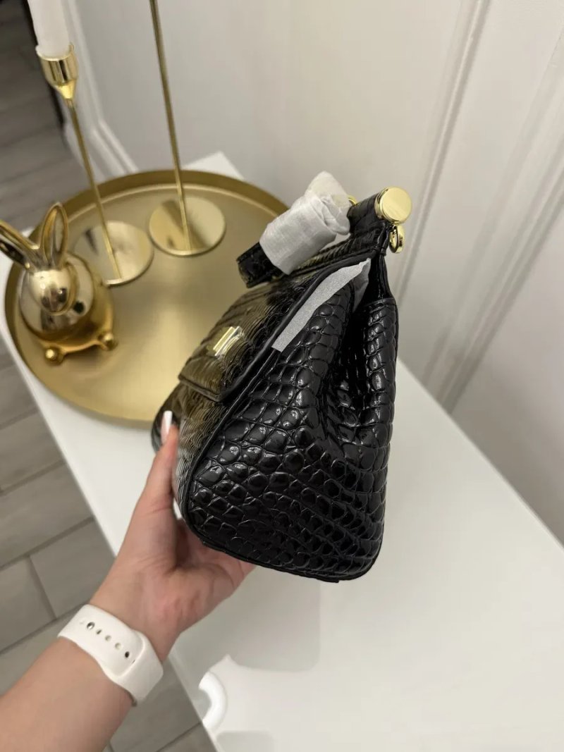 Жіноча сумка з натуральної шкіри Dolce & Gabbana Sicily Croco Black  Дольче Габбана — фото 7