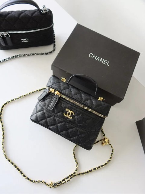 Жіноча сумочка чорна натуральна шкіра Chanel Vanity long шкіряна шанель сумка женская кожа натуральная кожа