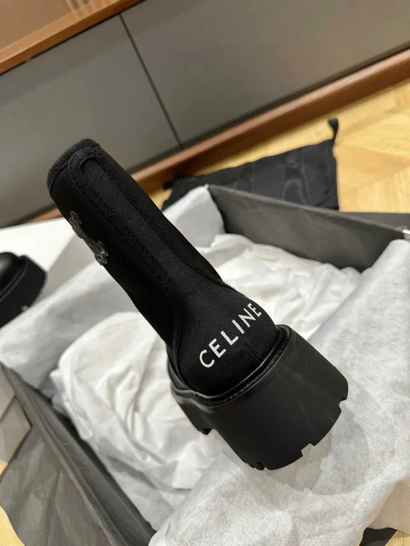 Жіночі чорні шкіряні чоботи черевики Celine Селін на високій платформі Селин ботинки на платформе — фото 8