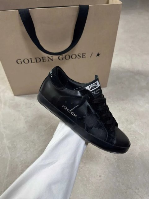 Жіночі чорні шкіряні кеди Golden Goose Super-Star з чорною зіркою GGDB Голден Гус кеды кроссовки