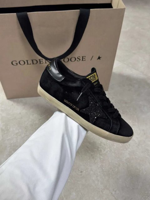 Жіночі чорні шкіряні кросівки кеди Golden Goose Ball Star чорною зіркою Голден Гус GGDB черные кроссовки кеды