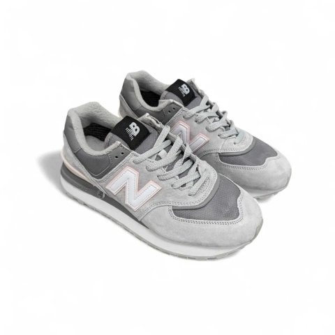 Жіночі кросівки New Balance 574 legacy сірі з рожевим (термо)