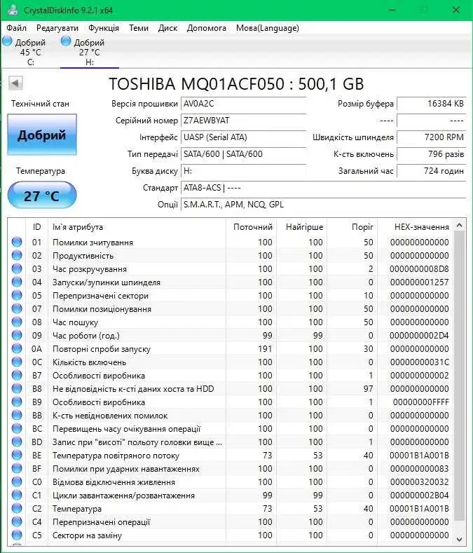 Жорсткий диск HDD 2.5 mm 1000 ГБ 5400 RPM Б/У TVOYO — фото 2