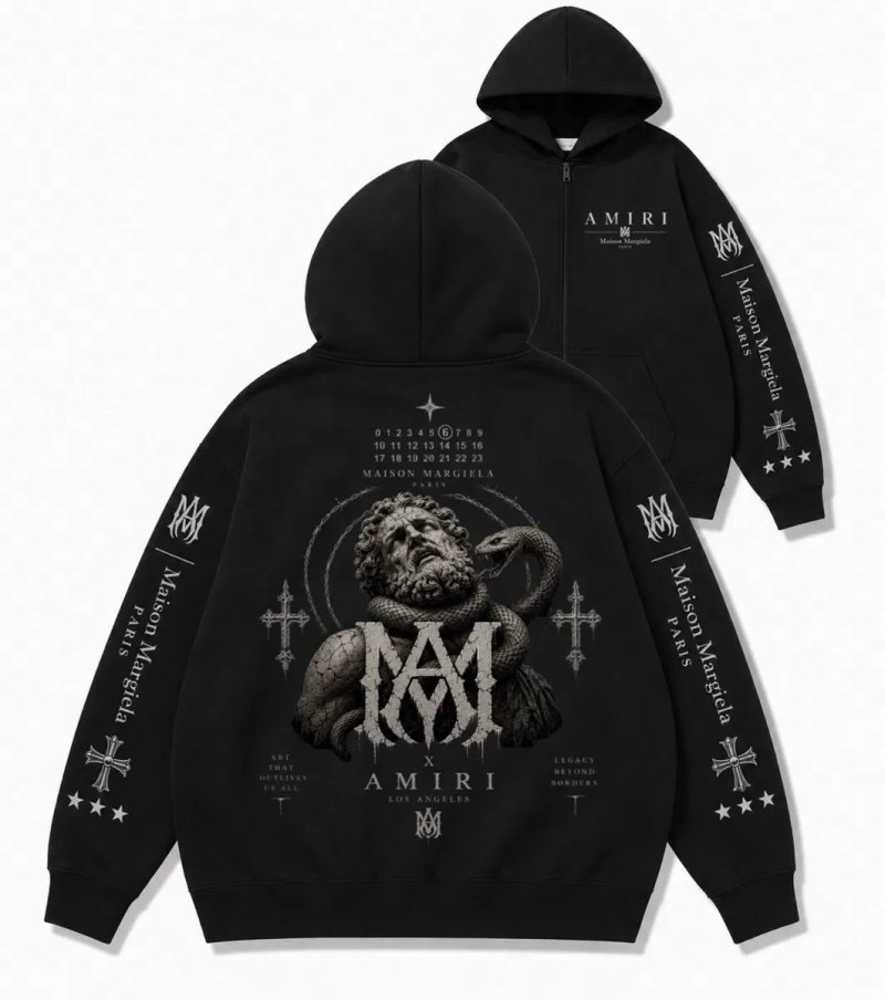Зип худи Amiri  Custom Logo унисекс черные амири кофта толстовка лонгсвлив New Model — фото 2