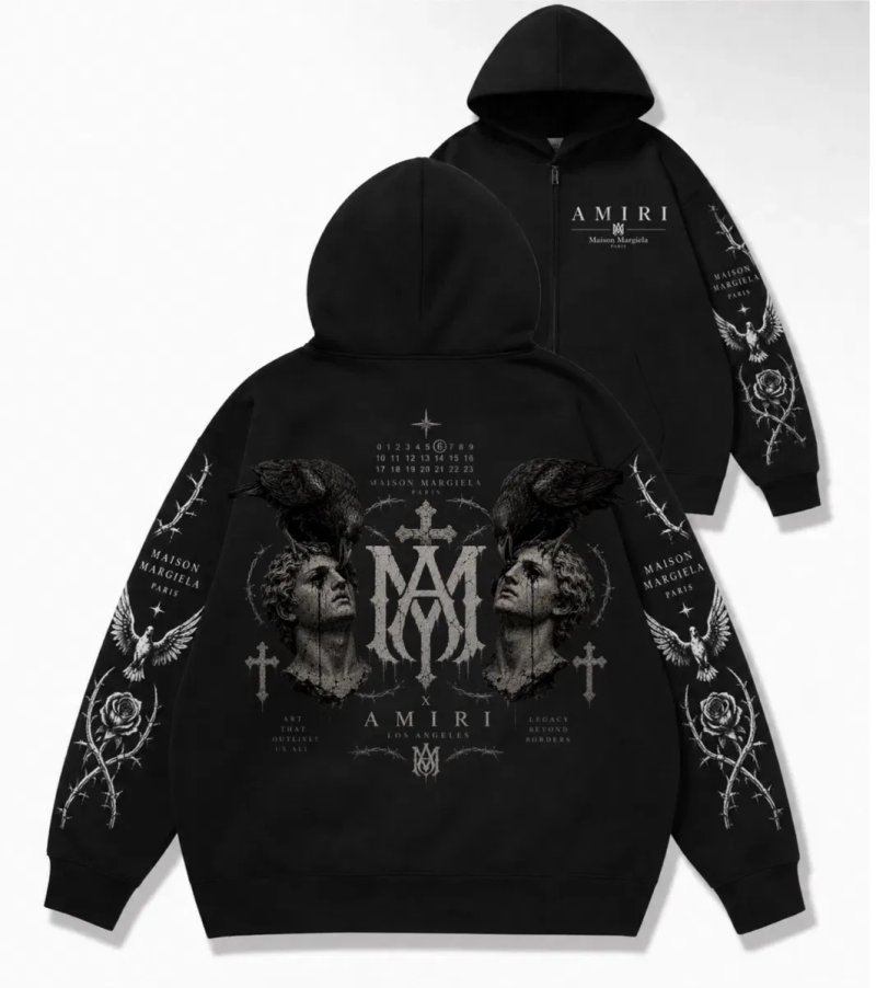 Зип худи Amiri  Custom Logo унисекс черные амири кофта толстовка лонгсвлив New Model — фото 3