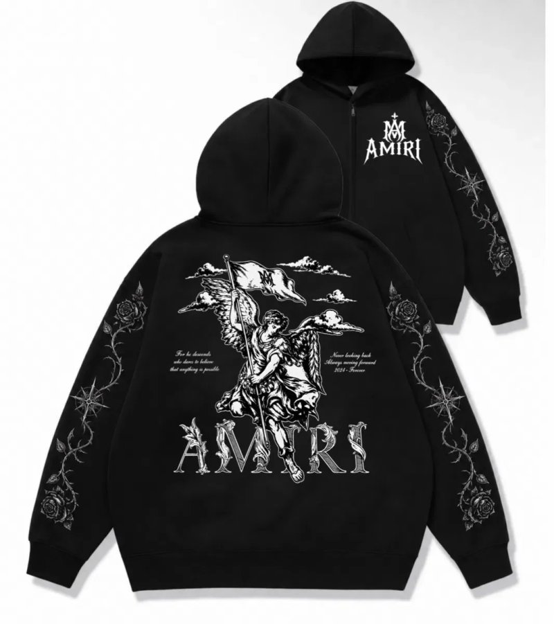 Зип худи Amiri Custom logo Унисекс черные амири кофта толстовка лонгслив свитшот Новинки Ексклюзивный принт — фото 3