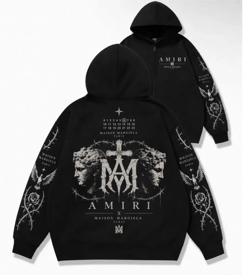 Зип худи Amiri  Custom Logo унисекс черные амири кофта толстовка лонгсвлив New Model — фото 4