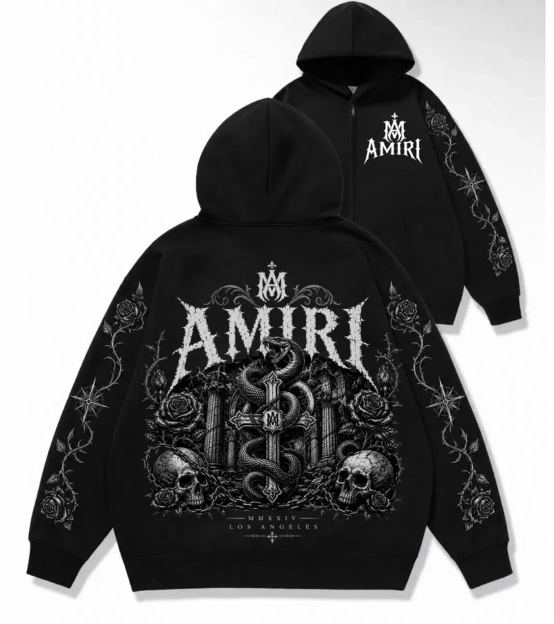 Зип худи Amiri Custom logo Унисекс черные амири кофта толстовка лонгслив свитшот Новинки Ексклюзивный принт — фото 5
