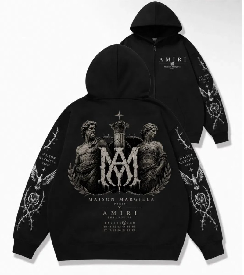 Зип худи Amiri  Custom Logo унисекс черные амири кофта толстовка лонгсвлив New Model — фото 5