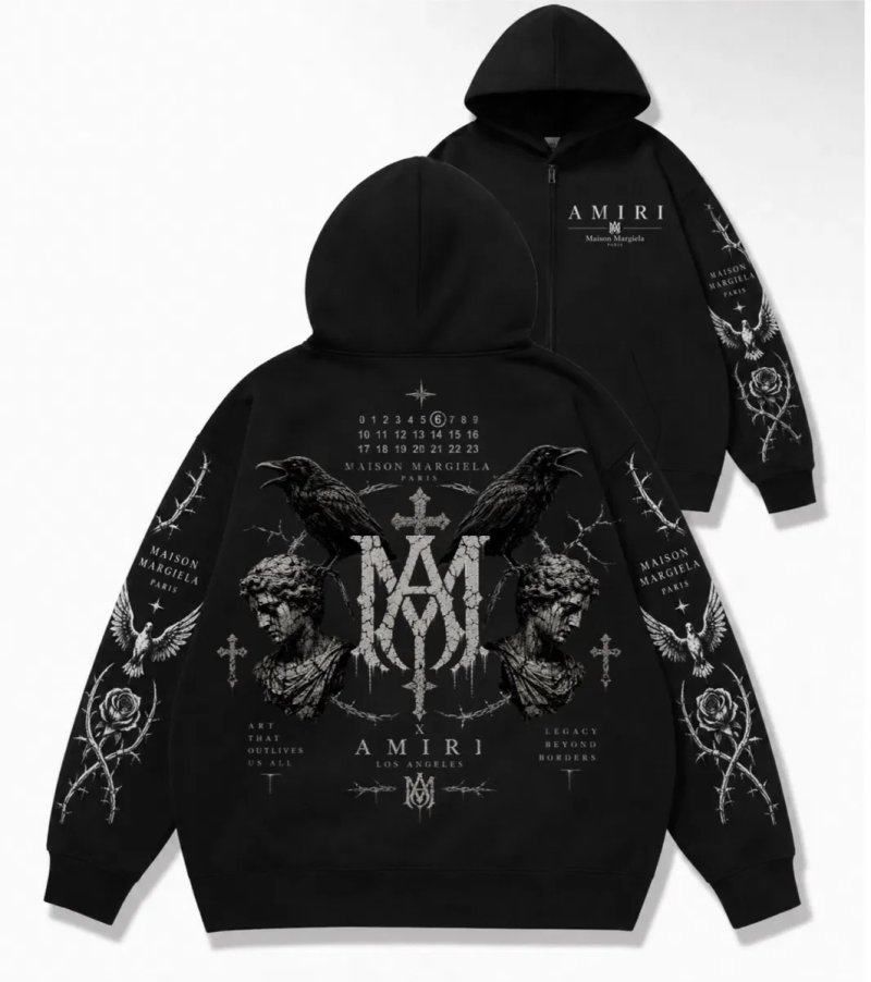 Зип худи Amiri  Custom Logo унисекс черные амири кофта толстовка лонгсвлив New Model — фото 6