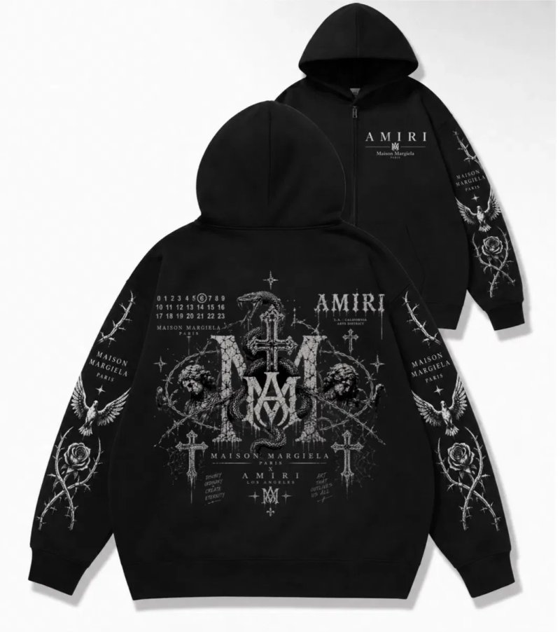Зип худи Amiri  Custom Logo унисекс черные амири кофта толстовка лонгсвлив New Model — фото 7