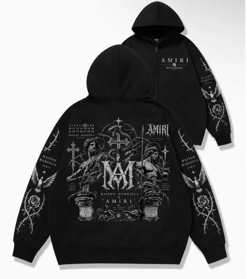 Зип худи Amiri  Custom Logo унисекс черные амири кофта толстовка лонгсвлив New Model — фото 8