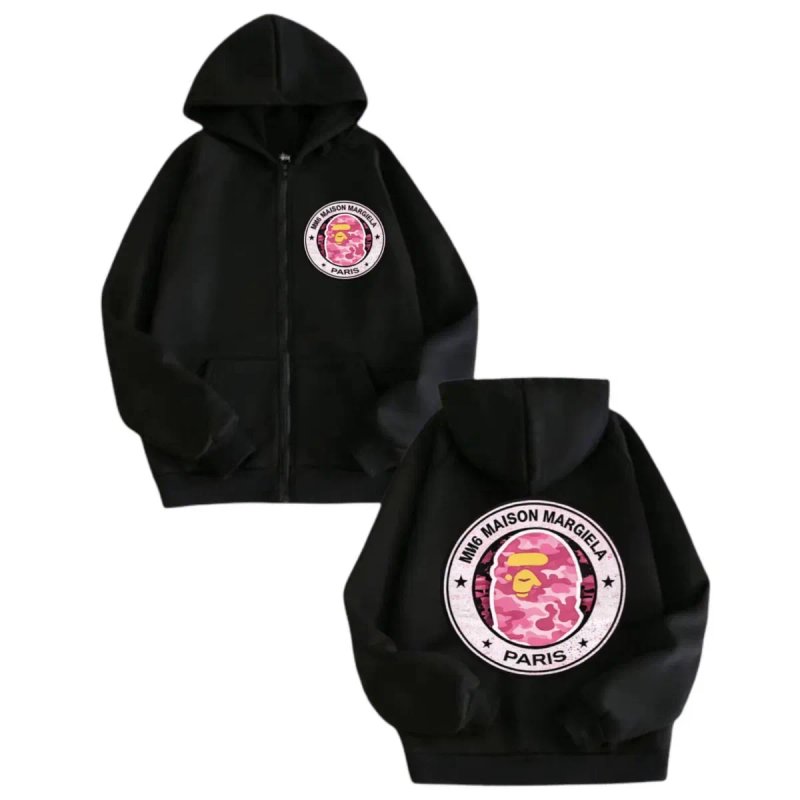 Зип худи Maison Margiela paris x Bape Logo унисекс коллоборация мейсон марджела  и бейп черные Кофта толстовка лонгслив — фото 6