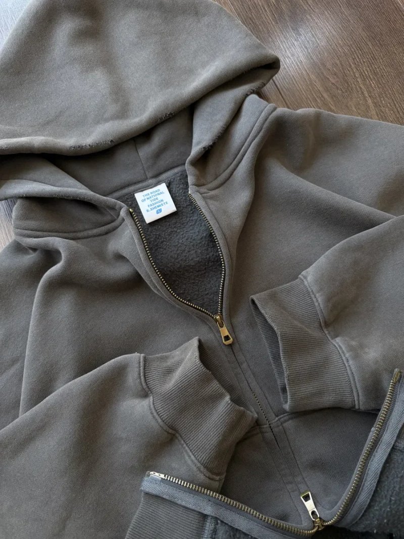 Зіп Худі Racer Graphite Широке Oversize Distressed Худи Оверсайз Russell Y2K SK8 Сіре Широкого Крою YZY ERD Baggy Crop Кропнуте Yeezy — фото 3