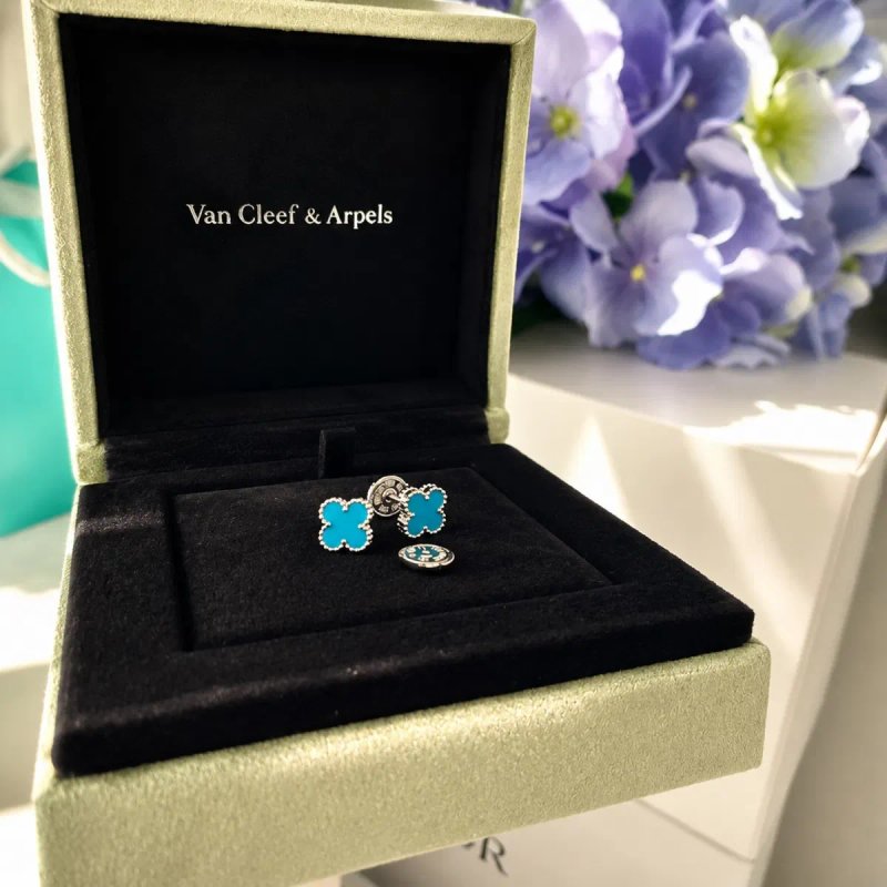 Знижка!!!Міні сережки у стилі Van Cleef блакитні 9 мм люкс — фото 2