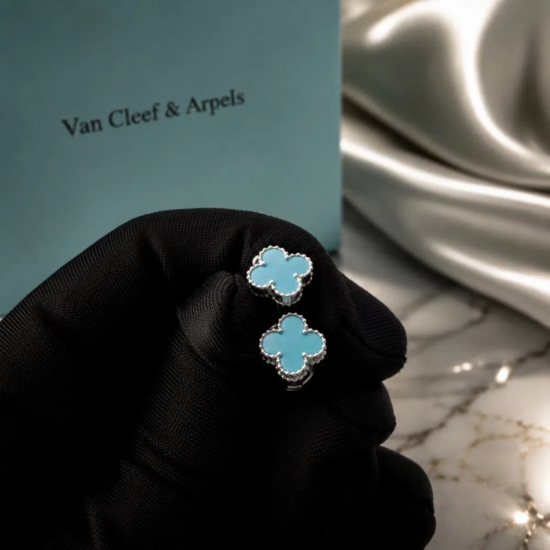 Знижка!!!Міні сережки у стилі Van Cleef блакитні 9 мм люкс — фото 3