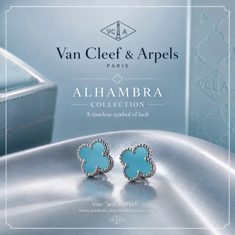 Знижка!!!Міні сережки у стилі Van Cleef блакитні 9 мм люкс — фото 5