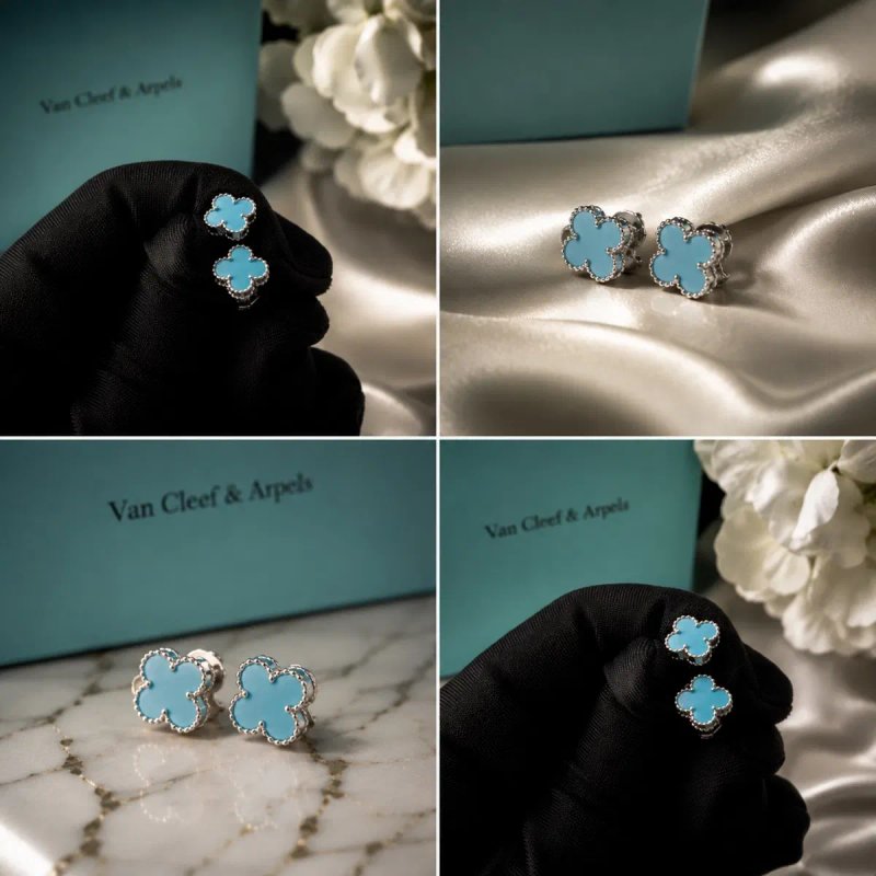 Знижка!!!Міні сережки у стилі Van Cleef блакитні 9 мм люкс — фото 6