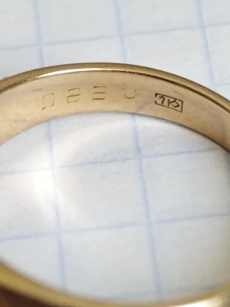 Золота каблучка, з діамантом 0.41 ct, 583 проба. — фото 7