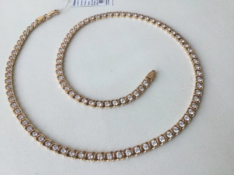 Золотая цепочка с цирконием. 50 см. Золото 585 пр. Вес: 19,05г. Новая. — фото 3