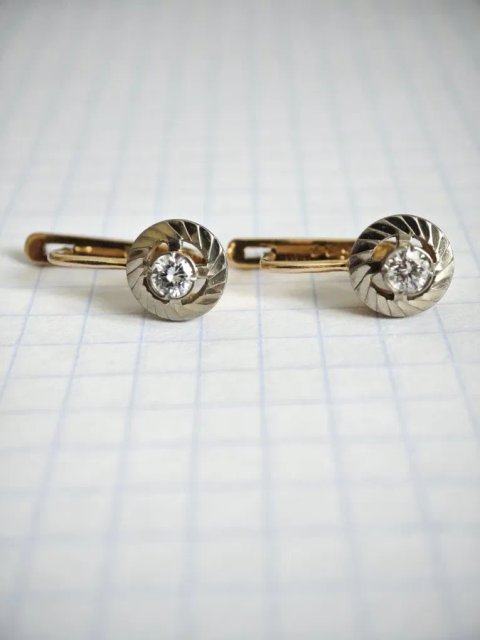 Золоті сережки, з діамантами 0.4 ct, 583 проба.