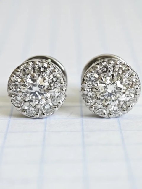 Золоті сережки, з діамантами 0.96ct, 750 проба.
