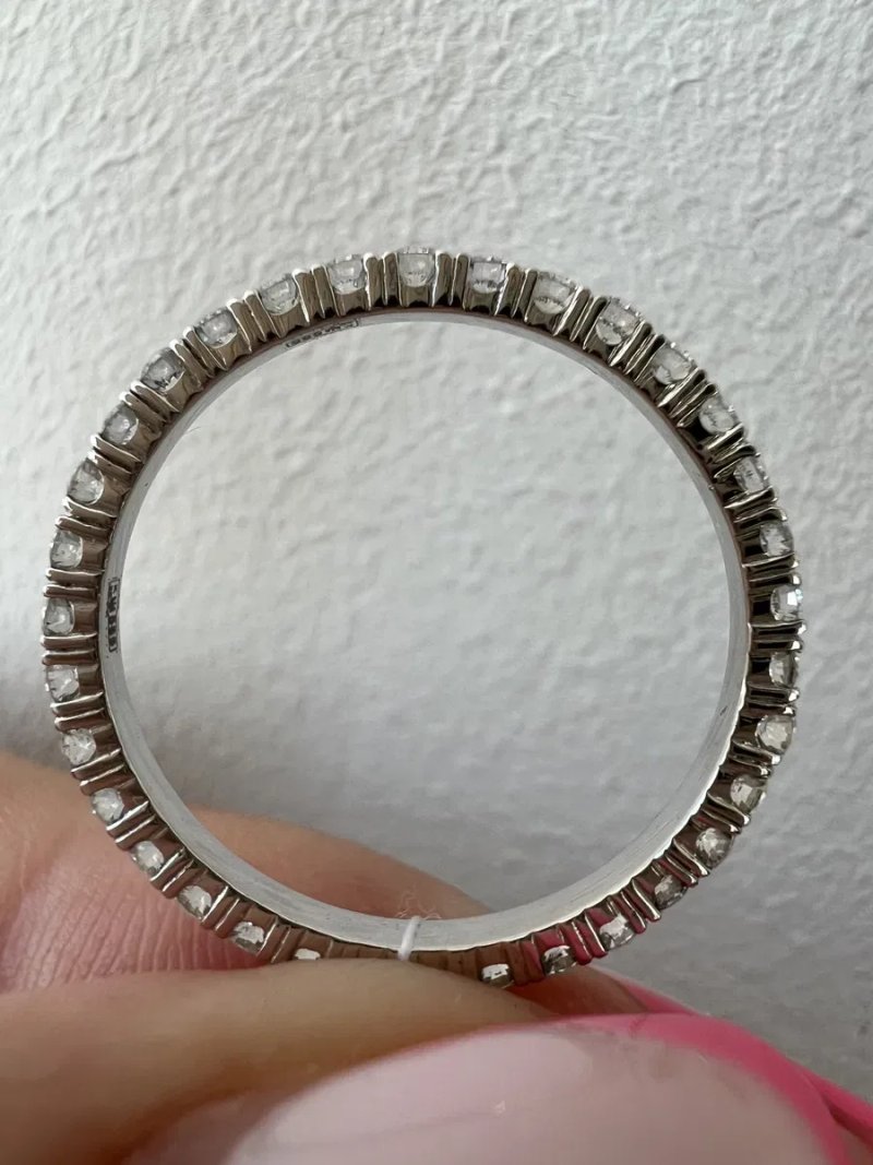 Золотое кольцо с бриллиантами  по кругу 0,76ct / р.17,5 белое золото 585 проба золота каблучка з діамантами — фото 4