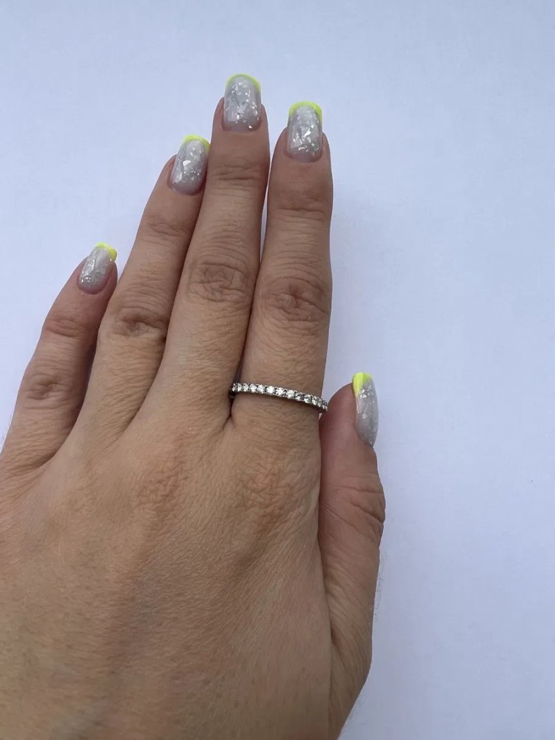 Золотое кольцо с бриллиантами  по кругу 0,76ct / р.17,5 белое золото 585 проба золота каблучка з діамантами — фото 6