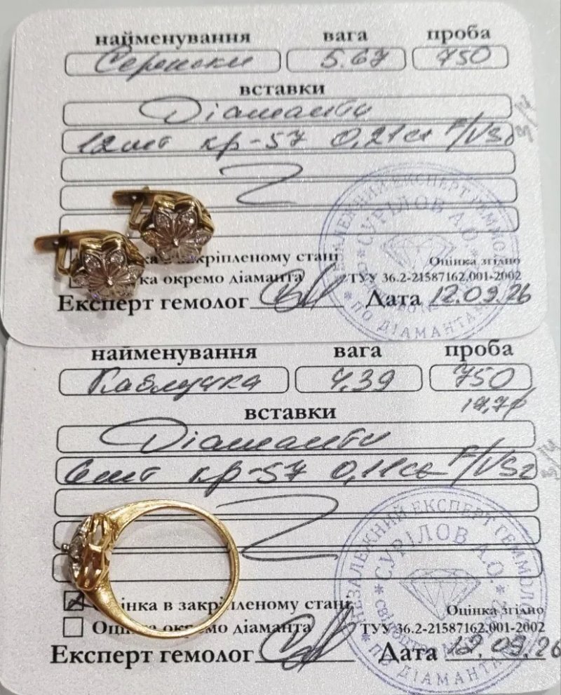 Золотые серьги и кольцо 750 проба 10,06 грм — фото 2