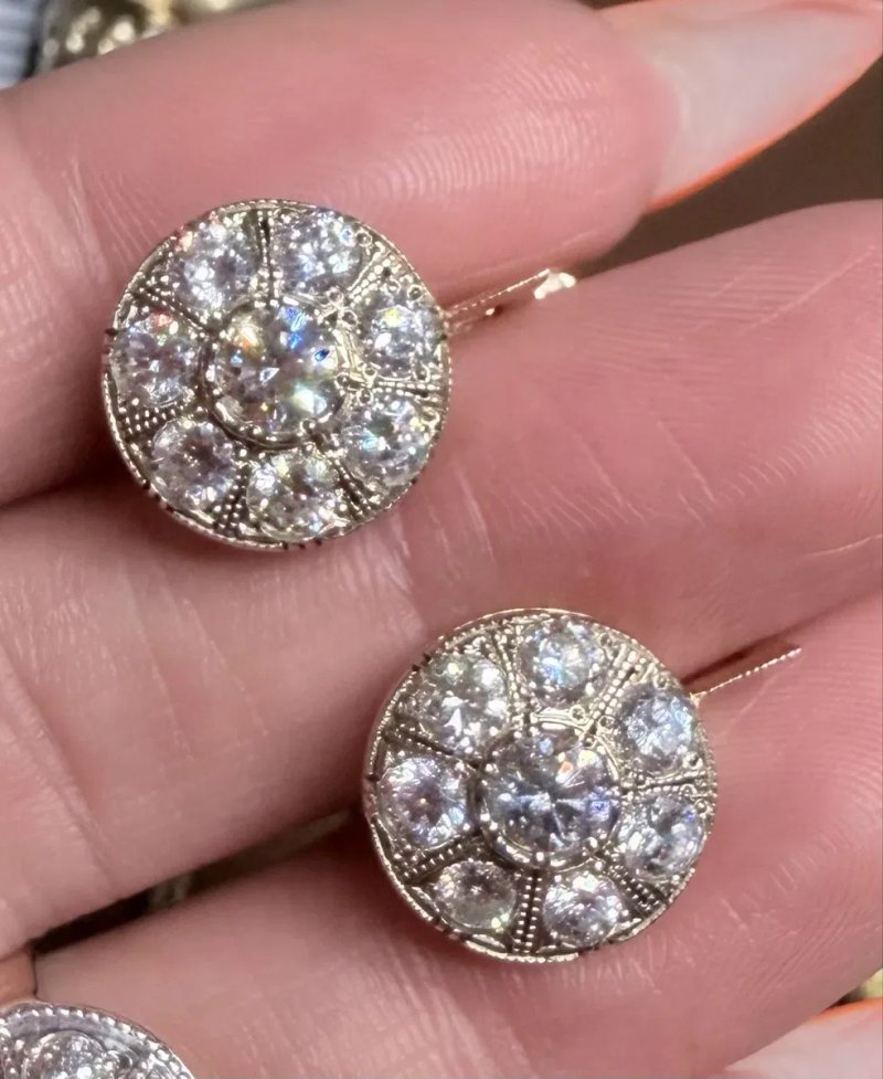 Золотые серьги с  бриллиантами. Ссср Малинки Тарелочки 2.80 Ct — фото 2