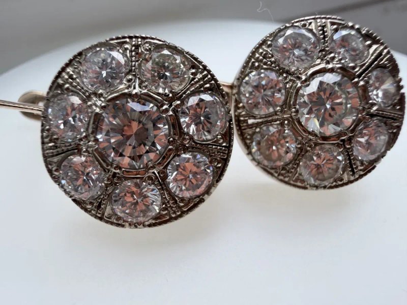 Золотые серьги с  бриллиантами. Ссср Малинки Тарелочки 2.80 Ct — фото 4