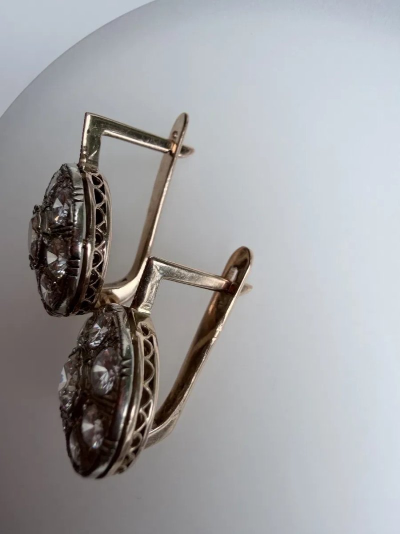 Золотые серьги с  бриллиантами. Ссср Малинки Тарелочки 2.80 Ct — фото 6