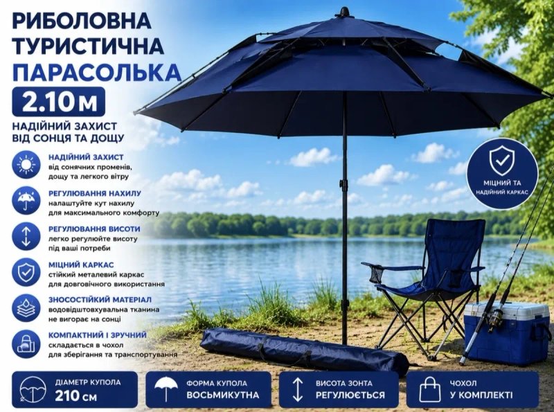 [Зонт рибак 2,1м] парасоля для пляжу, пляжный зонт — фото 2