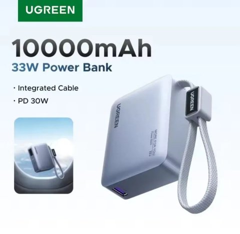 Зовнішній акумулятор Павербанк Ugreen PD 33W 10000mAh Вбудований кабель USB-C Оригінал