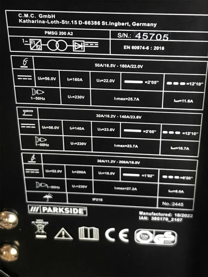 Зварювальний напівавтомат інверторний Parkside PMSG 200 A2 з Німеччини — фото 8