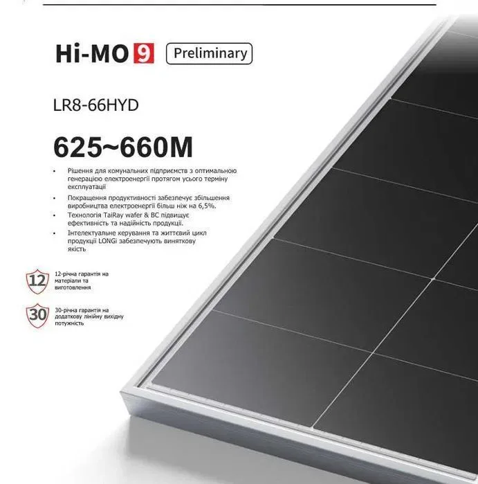 ‼️‼️105$ Сонячні панелі LONGI Solar  645,650,655 Вт, BIFACIAL Hi-MO 9, LR8-66HYD — фото 5