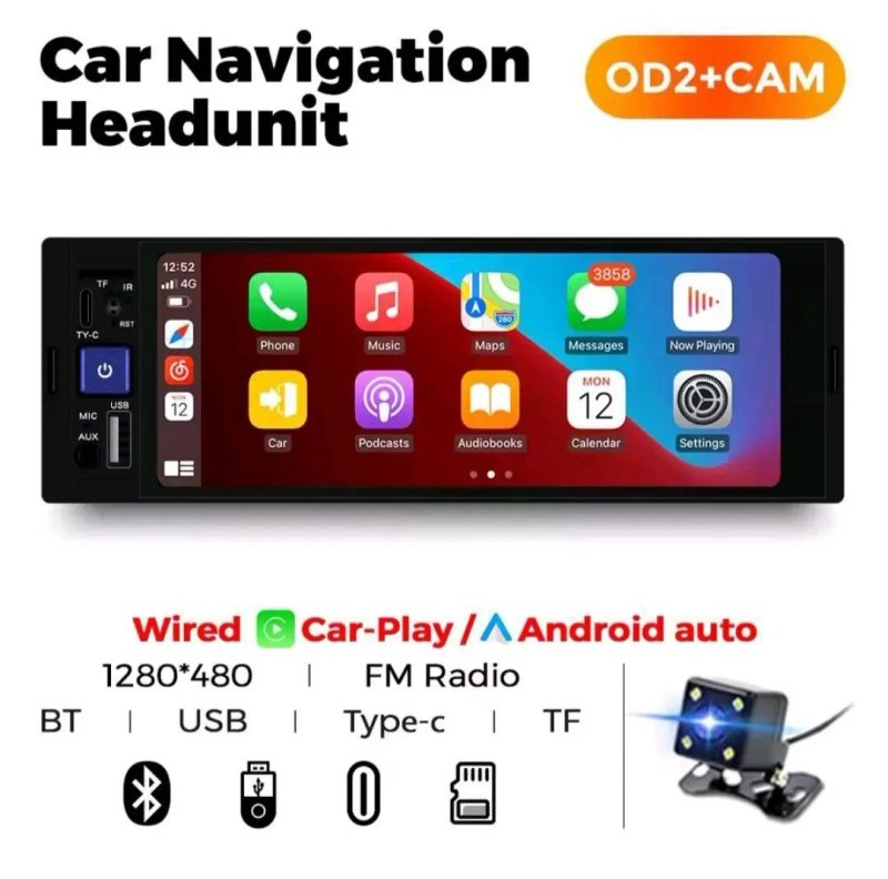 1DIN Магнітола 6.86" CarPlay / Android Auto | 1280×480 | BT | Камера — фото 6