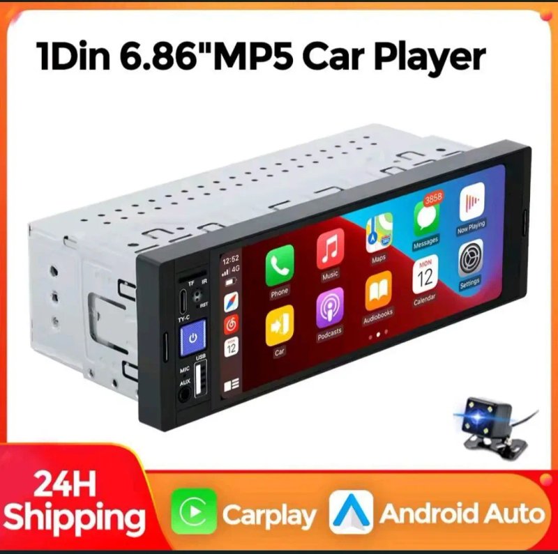 1DIN Магнітола 6.86" CarPlay / Android Auto | 1280×480 | BT | Камера — фото 8