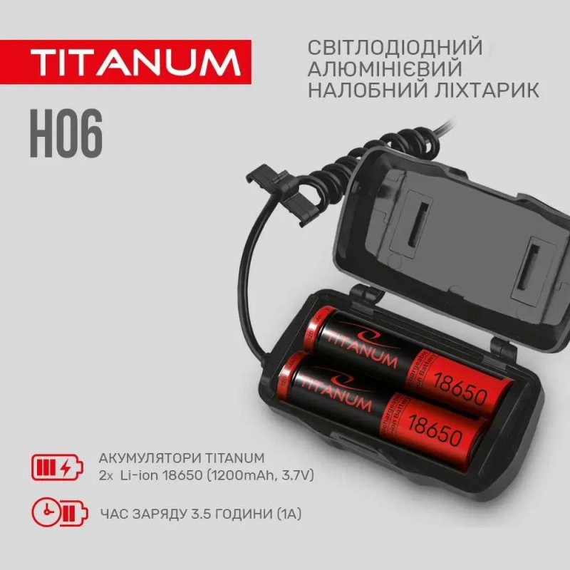 800Lm Оригінальний налобний ліхтарик TITANUM TLF-H06 з змінними акумуляторами 2x18650 для дому, рибалки, туризму. Потужний ліхтар тітанум з гарантією — фото 4