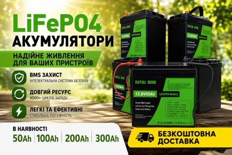 Аккумулятор литий-железо-фосфатный. LiFePO4 аккумулятор DATOUBOSS  12V 50Ah (640Wh) - 2026 год - для инвер., солнечных систем, ИБП 50, 100, 200, 300Ah