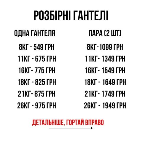 Знижка! Гантелі від 11 до 26 кг, по одній та набори по 2 шт гантелей