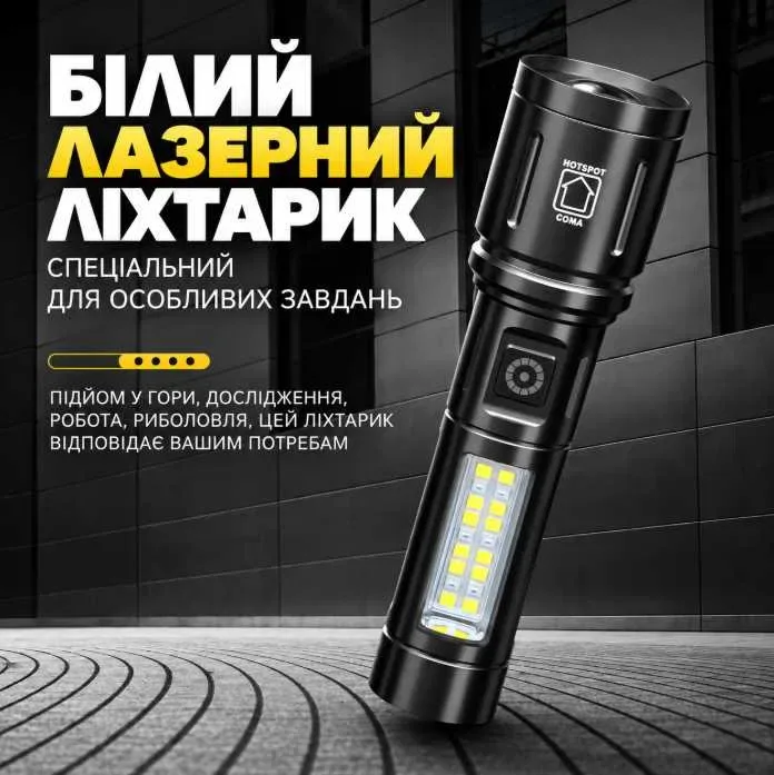 Акумуляторний ліхтар WARSUN 603 LED + COB 1200 Лм, 6 режимів, Zoom, Type-C, IP44, ручний тактичний ліхтарик — фото 5